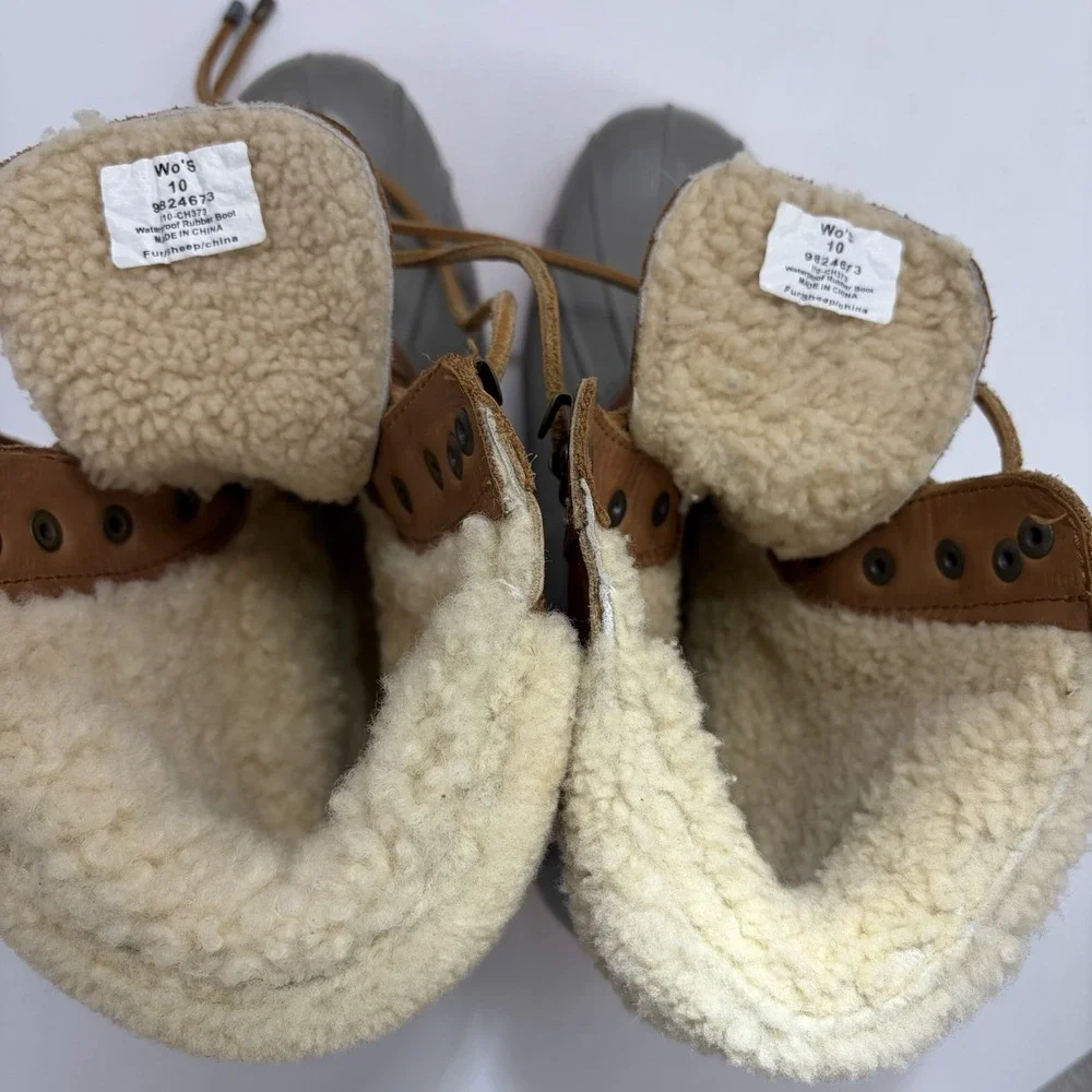Vintage Sperry Topsider For J.Crew Womens 10 Duck Boots Brown Leather Wool Lined